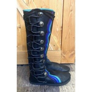 Hand Crafted Black Leather Knee High Boots Side Lace Concho Southwestern